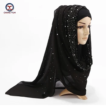 CHINGYUN Kadın Eşarp Marka Sıcak sondaj Yumuşak Bandana Moda Kadın Bayanlar Müslüman Sarılmış Hollow İnci Şifon Kadın Uzun Eşarp