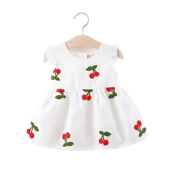 Bebek Elbise Sevimli Yaz Bebek Bebek Kız Giysileri Kiraz Çilek Meyve Baskı Kolsuz Pamuk Moda Yürümeye Başlayan Elbiseler 0-3Y