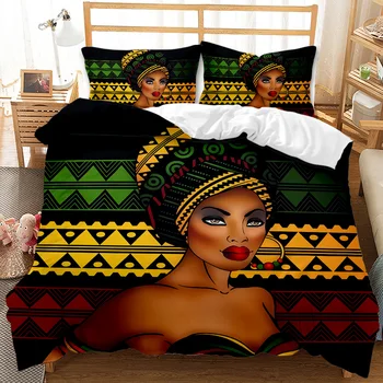 Etnik Tarzı Afrika Tribal Kız Yorgan yatak örtüsü seti Yatak Kaplamaları Kraliçe çift kişilik yatak Setleri Yatak Odası Ev Dekorasyon Yetişkin Çocuk Hediye