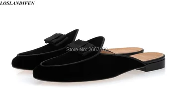 Zapatos Hombre Erkek Süet Deri Slaytlar Yay-Düğüm Katır Slip-on rahat ayakkabılar Kapalı Ayak Terlik Siyah Flats Loafer'lar Bahar