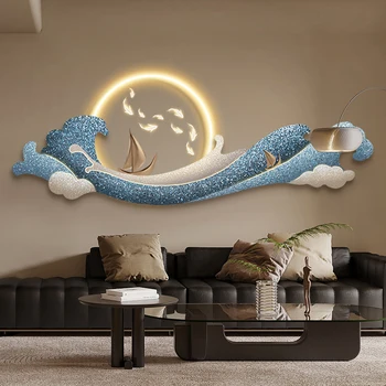 Led ışık mavi balık resim lüks high-end atmosfer oturma odası dekoratif boyama kanepe arka plan duvar tablosu.