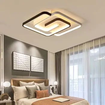 Yatak odası Led avize ışık siyah beyaz kare Modern tavan lambası tavan oturma odası yemek mutfak iç fikstür