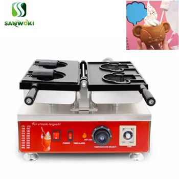 Elektrikli ayı şekli dondurma koni makinesi makinesi açık ağız Taiyaki yapma makinesi yapışmaz ayı waffle pişirme demir 110v 220v