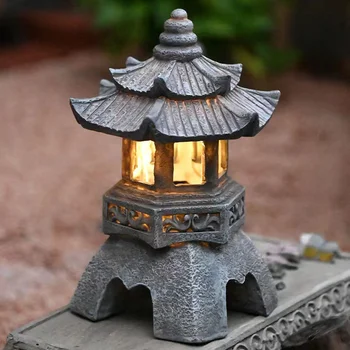 Güneş Lambası güneş led ışık Bahçe Lambası Çin Tarzı Zen Taş Kulesi Dekor Bahçe Dekorasyon Reçine El Sanatları Açık Kireçtaşı
