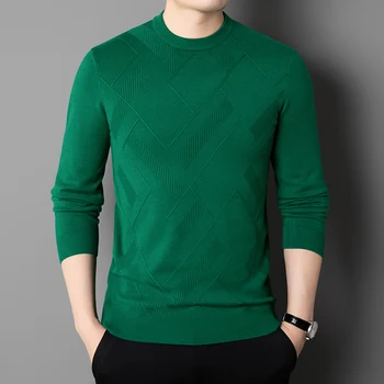 2022 Sonbahar Kış Yuvarlak Boyun Yeni Erkek Örgü Moda Rahat Düz Ve Sıcak Kazak Dip Gömlek Marka Giyim Kazak 10 renkli
