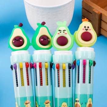 Avokado 10 renkli tükenmez kalem sevimli çok renkli okul malzemeleri