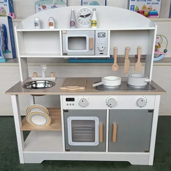 Çocuk Ahşap Basit Pişirme Pişirme Mutfak Eşyaları Soba Kombinasyonu Set Ahşap Oyun Evi Mutfak Oyuncaklar Kızlar için