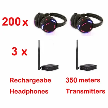 3 Vericili Profesyonel 500m Mesafe Sessiz Disko 200 LED Kulaklık-RF Kablosuz Kulaklık