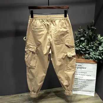 2021 Sonbahar Kış Yeni Moda Erkek Pantolon Çoklu Cepler Yüksek Bel Rahat Gevşek Erkek Erkek Işın Ayak Kargo Pantolon Erkek Pantolon F223