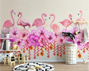 beibehang Modern minimalist kişilik duvar kağıdı el-boyalı flamingo çiçekler İskandinav üç boyutlu duvar kağıtları ev dekor