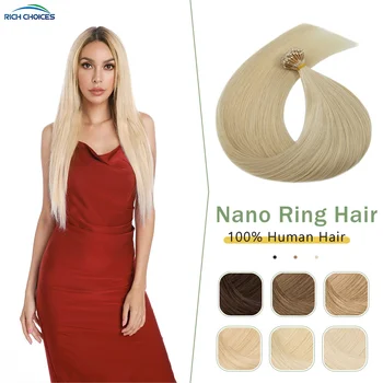 Nano Halka saç ekleme Sarışın Gerçek Remy Nano Ucu İnsan Saçı 16-24 İnç Platin Sarışın Nano Boncuk Döngü Uzantıları 50g