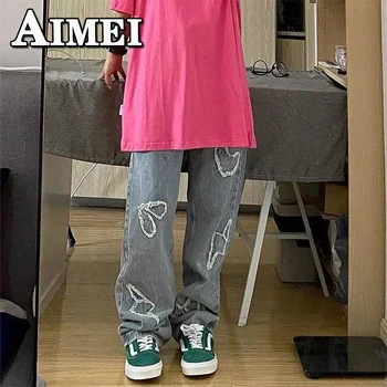 Büyük boy Yüksek Bel kadın Giyim Düz Kadın Gevşek Geniş Bacak Yüksek Sokak Ürünleri Yıldız Y2K Streetwear Kot kadınlar İçin