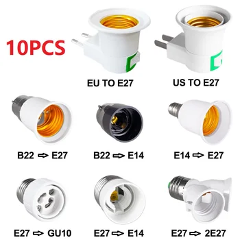 10 ADET LED lamba tutucu E27 E14 B22 GU10 ampul dönüştürücü erkek taban tipi AC güç ABD, AB tak lamba tutucu ONOFF basmalı düğme anahtarı