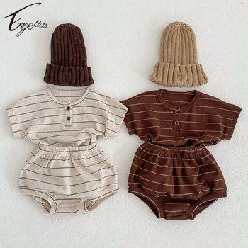 2023 Yenidoğan Bebek Erkek Kız Çizgili Takım Elbise Bebek Bebek Kız Kore Tarzı Giyim Takım Elbise Kore Tarzı Bebek Kız pamuklu giysiler
