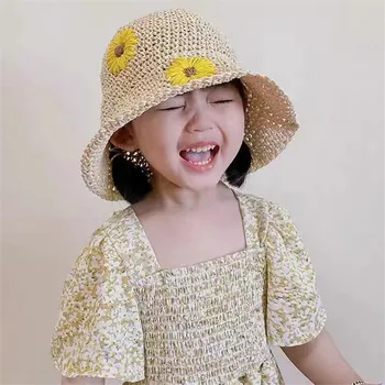 202305-yıhang ıns yaz el yapımı kağıt çim çiçek Ebeveyn-çocuk tarzı çocuklar plaj tatil kova kapağı çocuk kadın eğlence şapka