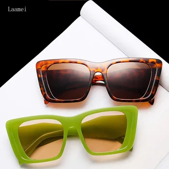 Ins Popüler Moda Dikdörtgen Güneş Kadınlar Vintage Jöle Renk Gözlük Shades UV400 Erkekler Kare Çerçeveler Yeşil Güneş Gözlüğü