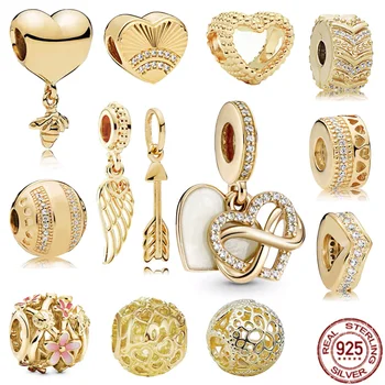 Altın Kaplama 925 Ayar Gümüş Köpüklü Infinity Kalp Dangle çekici boncuklar Orijinal Pandora bilezik Bileklik DIY Takı Hediye