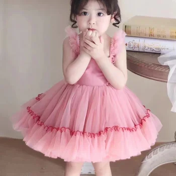 Tatlı Kız Elbise Çocuk Prenses Elbise Yaz Kolsuz Bebek Bebekler Parti Balo Tutu Elbiseler Vestidos ADK2533