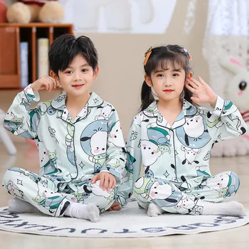 Yeni Kawaii Sanrioed Cinnamoroll Melodi Kuromi çocuk Pijama Sevimli Anime Uzun Kollu Erkek Kız Gecelik Çocuk Pijama Hediye
