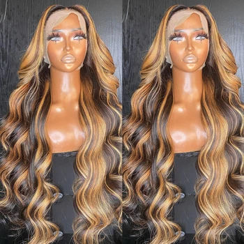 Ombre Vurgulamak peruk insan saçı Bal Sarışın 13x6 13x4 HD ön peruk 34 İnç Renkli Gevşek Vücut Dalga Dantel Ön insan saçı peruk