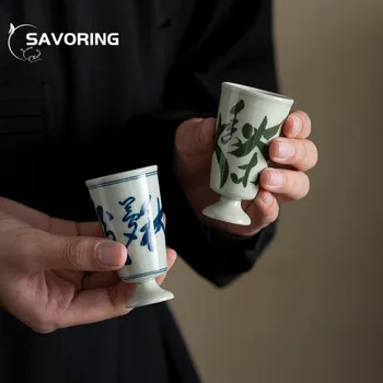 2 pcs / et El Yazısı Şiir Nesir Seramik çay bardağı Çin Koku Master Fincan Ev Semlling Kupa Kung Fu Teaware Seti 40 ml