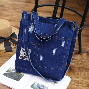 Yeni Moda Kadın Denim omuzdan askili çanta Cowgirl Çanta Kadın alışveriş çantası Bayan Yırtık Kot Tasarım Okul Kitap Çantası Rahat Kılıf