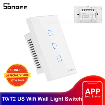 SONOFF Çıkış T0 / T2 ABD Wifi akıllı anahtar Dokunmatik / WiFi / RF / APP Uzaktan Kumanda Duvar dokunmatik ışıklı anahtar Alexa Akıllı Ev ile Çalışır