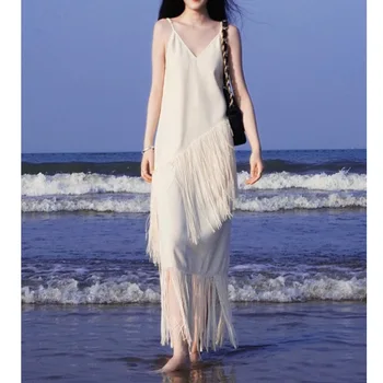 2023 yaz elbisesi Moda Kaşkorse Çıplak Omuz Kadın Elbise Zarif Katı Elbiseler Kadınlar için Plaj Tatil Rahat Uzun Elbiseler