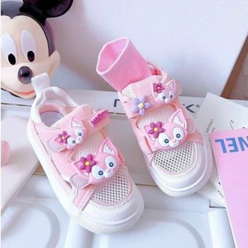Disney Bahar Moda LinaBell Pembe Karikatür Örgü Nefes Ayakkabı Kızlar İçin Hollow Out Spor Rahat pembe ayakkabı Sneakers Boyutu 23