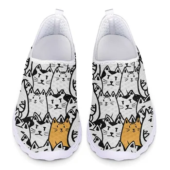 INSTANTARTS Komik Kedi kadın kaymaz Dantel-Up düz ayakkabı Hafif Yaz Nefes Sneakers Rahat Yumuşak koşu ayakkabıları