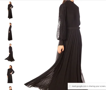 Verngo Mütevazı Yüksek Boyun Siyah Şifon Abiye Uzun Kollu Dantel Dubai Arapça Kadınlar Örgün Parti Balo Abiye Vestidos
