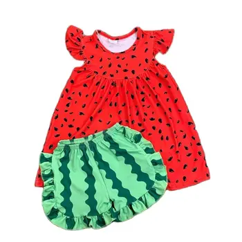 Kızlar Butik Giyim Seti Kırmızı Toddler Bebek Kız Giysileri Kısa Kollu Çan Alt Kıyafetler Çocuk Giyim Karpuz takım elbise
