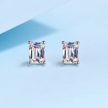 GRA Sertifikası Radyant kesim moissanit Nişan Lab elmas top küpeler Gümüş Küpe S925 Lüks Küpe Kadınlar İçin