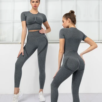 2 ADET Dikişsiz Yoga Seti egzersiz kıyafetleri Kadınlar İçin Yüksek Bel Koşu Tayt Spor Kadın Seti Spor Salonu Seti Giyim
