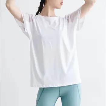 Kadın T-Shirt 2021 İlkbahar Yaz Yeni Yoga Gevşek Çabuk Kuruyan Nefes Giyim Örgü Kısa Kollu Koşu Spor Spor Üst