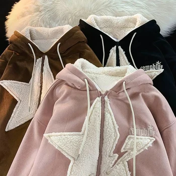 Yama beş yıldızlı kaşmir kalınlaşmış ceket bayan 2022 yeni gevşek rahat rahat rahat ıns moda ceket kış giysileri kadın y2k