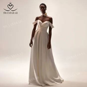 Kolsuz Bölünmüş düğün elbisesi 2023 Saten Şık Sevgiliye A-Line Mahkemesi Tren Prenses Vestido De Novia SwanSarah M219 Gelin Kıyafeti