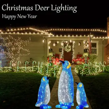 Ev LED penguen standı süsler ışık - Up bahçe çim yeni yıl noel dekorasyon açık parlayan penguen parti malzemeleri