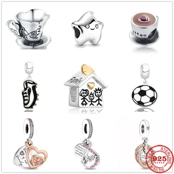 Yeni 925 Gümüş Boncuk Yıldız Fincan Ev Aile Sonsuz Kalpler Fit Charms Boncuk Orijinal Bilezik Dıy Moda Kadınlar Takı