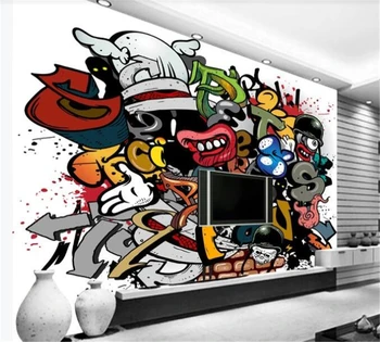 Özel duvar kağıdı 3D duvar moda renk karikatür graffiti bar KTV takım arka plan duvar dekorasyon boyama kartonpiyer peint