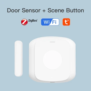 Yeni Wifi Zigbee Akıllı Kapı Sensörü + Sahne Düğmesi Etkileşim Break-in Algılama Alexa Google Ev ile Çalışır Ses Kontrolü
