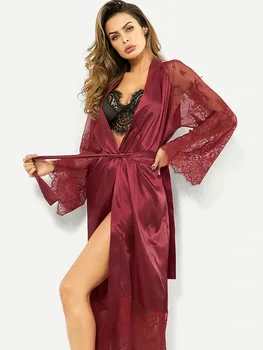 3 ADET Avrupa Amerikan Kadın Dantel Uzun Kollu Dantel-up Pijama Erotik Pijama Seksi Pürüzsüz Bornoz Rahat Sabahlık