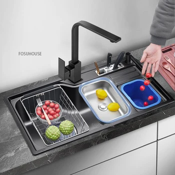 Nano Çok Fonksiyonlu Lavabo Tek Çukur 304 Paslanmaz Çelik Büyük Çukur Bulaşık Yıkama Havzası Aksesuarları mutfak lavaboları