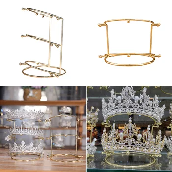 Kristal Tiara taç vitrin rafı Altın Metal Prenses Taç Standı Tutucu Kristal Bantlar Depolama Organizatör
