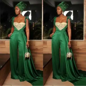 Yeşil Afrika 2020 Tulumlar balo kıyafetleri Sevgiliye Boncuk Kristal Akşam Elbise Artı Boyutu Şık Parti Kıyafeti abendkleider