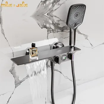 Tunç lüks banyo küveti seti duvar duşu kiti Tabancası gri ekran musluk duvar gizli duş seti gömülü tunç duş seti