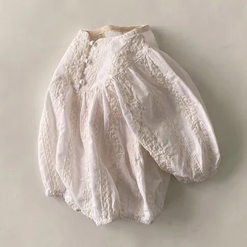 Bebek Romper Yeni Sonbahar Çocuk Giysileri Bebek Kız Uzun Kollu İşlemeli Tek parça Tulum Çocuk Rahat Pamuk Gevşek Dış Giyim
