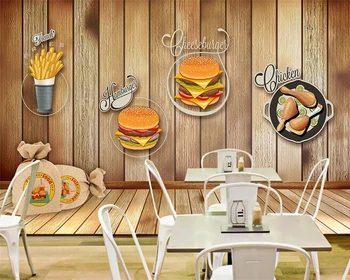 beibehang Özelleştirilmiş modern kişilik 3d duvar kağıdı lezzetli burger el-boyalı tahta takım arka plan kartonpiyer peint