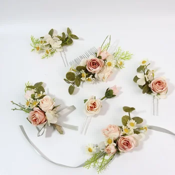 Pembe Yapay Şapkalar Çiçekler El Yapımı Çiçek Tarak Garland Gelin Headdress Düğün Dekorasyon saç aksesuarları