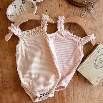 Yaz Yenidoğan Bebek Kız Kolsuz Sling Fırfır Kıyafetler Pamuk Yumuşak Tulumlar Çekirdeksiz Bebek Çocuk rahat giyim Bodysuits
